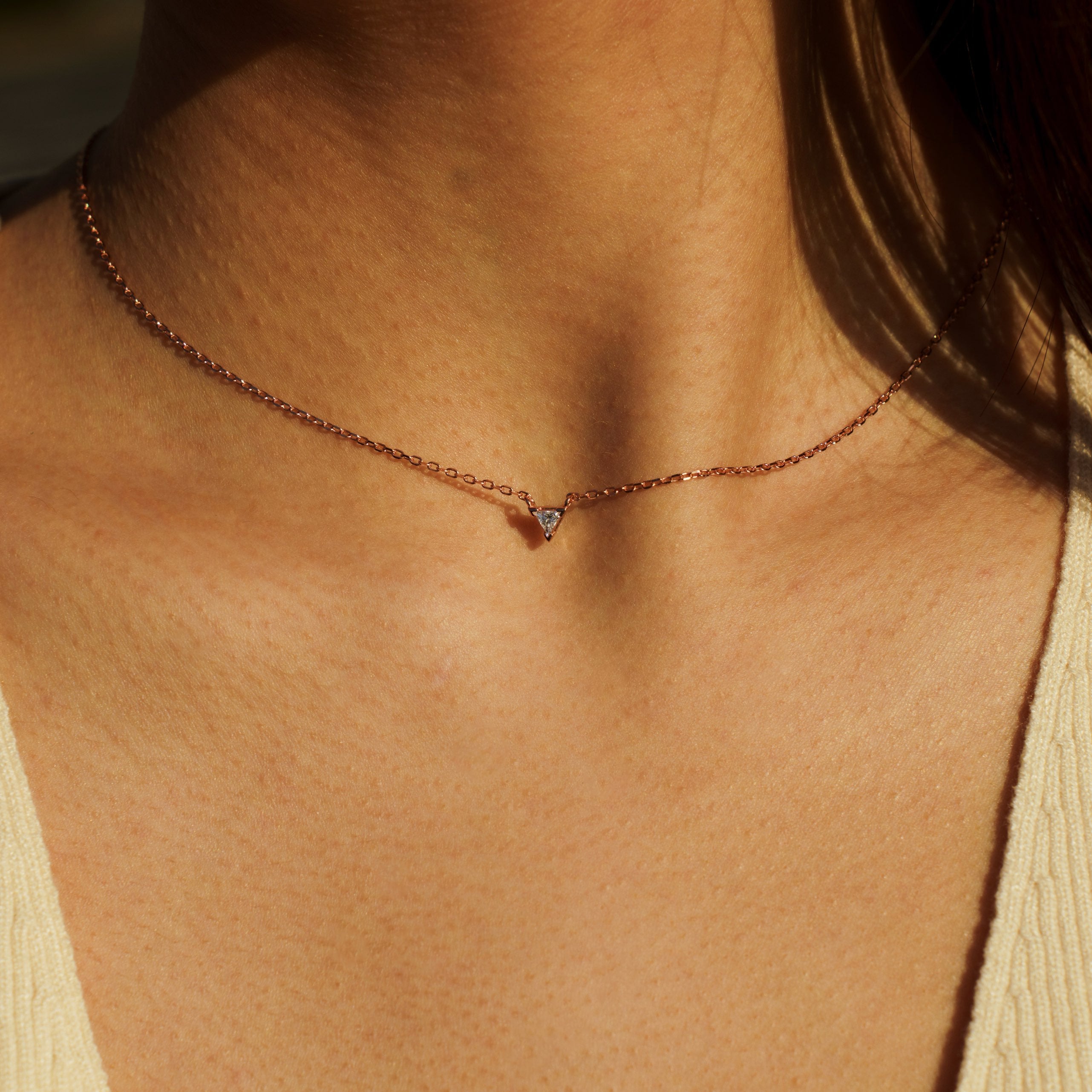 crystal tri necklace rose gold