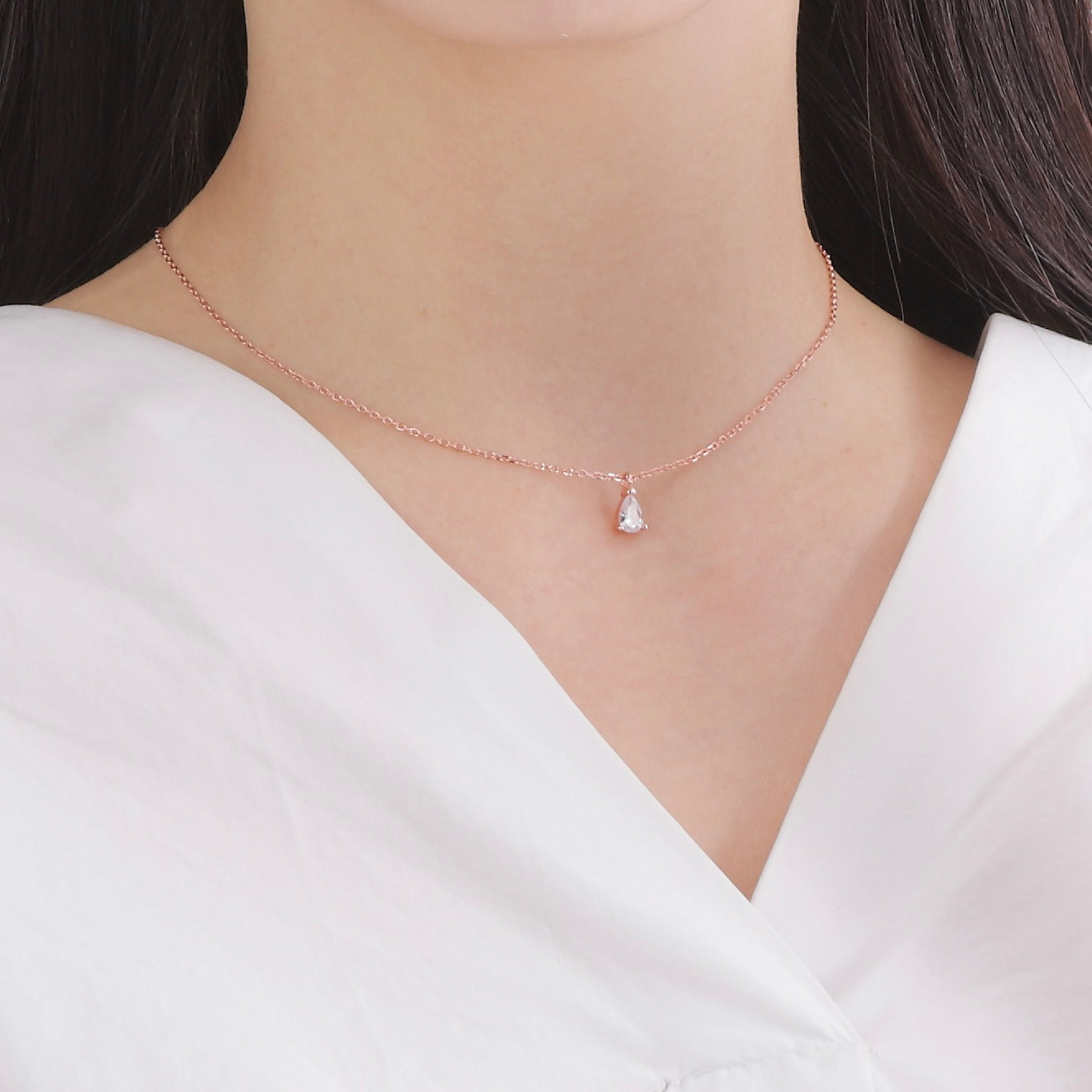 クリスタル ドロップ ネックレス ローズゴールド