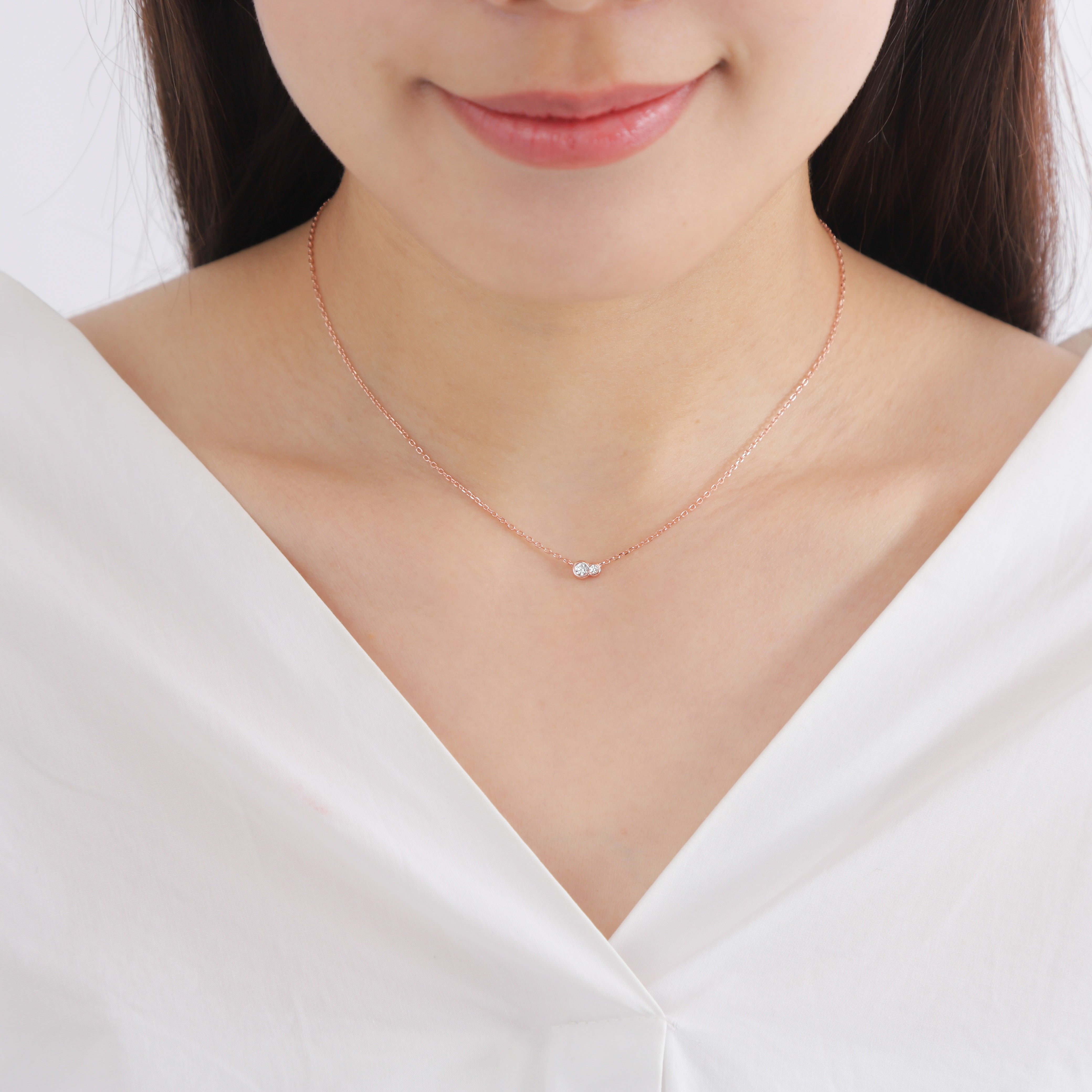 クリスタル デュオ ネックレス ローズゴールド